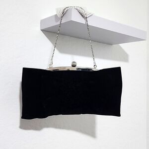 VINTAGE Black Velvet Clutch Handbag